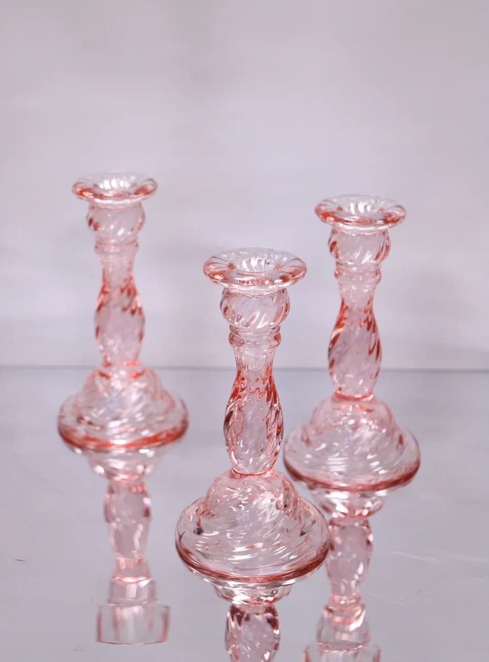 Soft pink glass candle holders