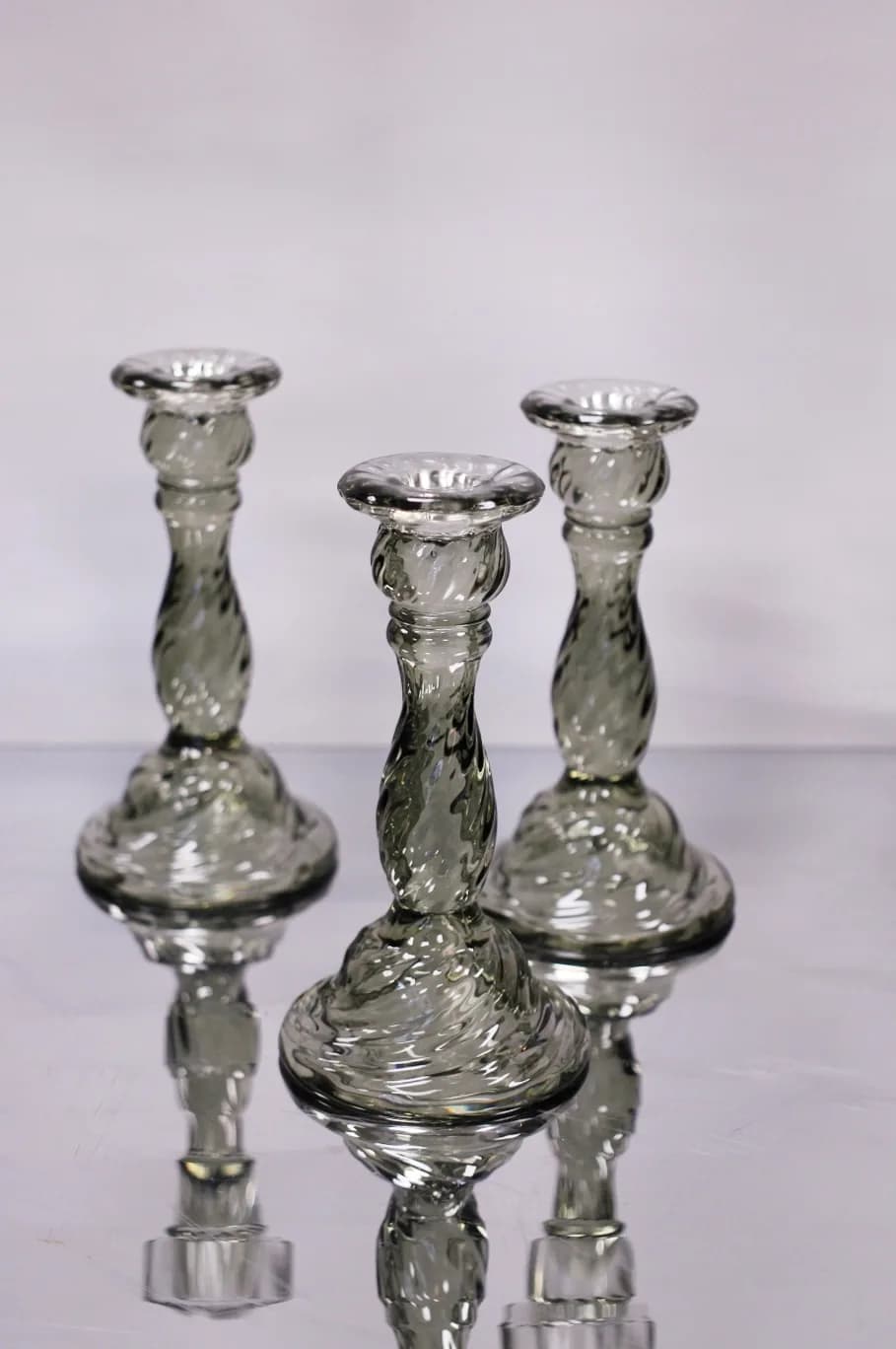 Sage grey glass candle holders
